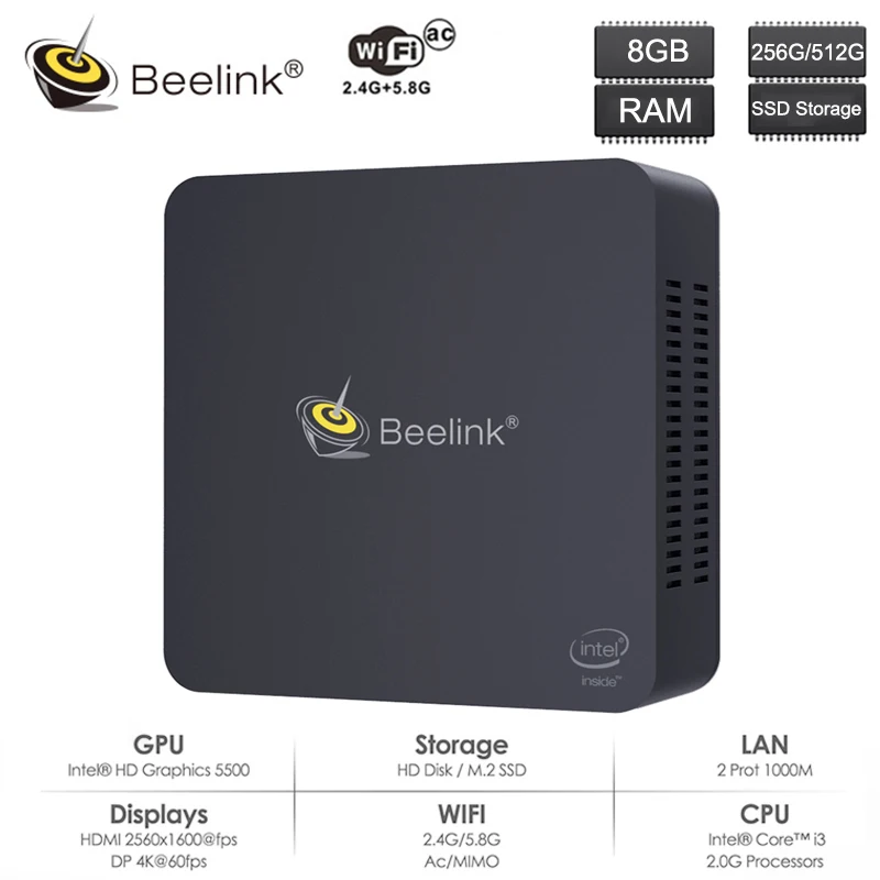 Beelink L55 Смарт Мини ПК Windows Intel Broadwell I3 5005U HD Graphics 5500 8GRAM 512G SSD 5 8 GHz WiFi 1000Mb Настольный