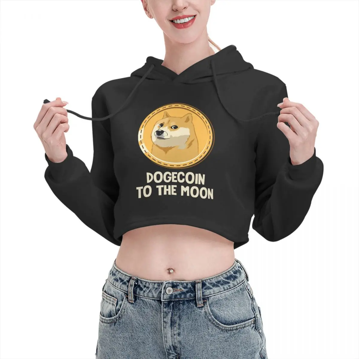 

Open navel Cat Ear Hoodie Sweater Dogecoin To The Moon Funny Crypto With hood Funny Novelty Kawaii Print Crypto Meme Hoodie