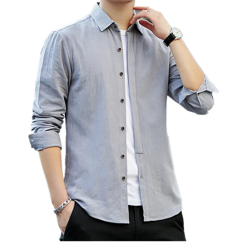 

2021 New Men's Dress Shirt Solid Color Spring Autumn Shirt Fashion Chemise Male Business Casual Long Sleeved Shirt