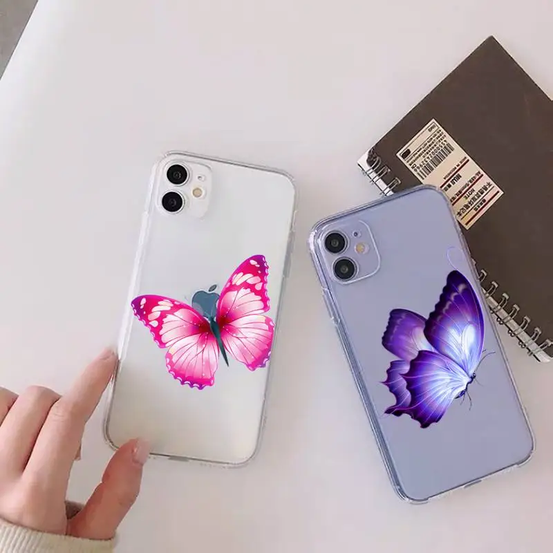 

Beauty Butterfly Phone Case Clear Transparent for iPhone 11 12 13 mini pro XS MAX 8 7 6 6S Plus X 5S SE XR 2020