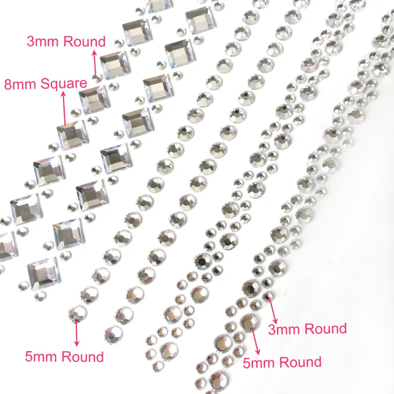 3 листа Акриловые стразы наклейки с драгоценными камнями самоклеющиеся клейкие