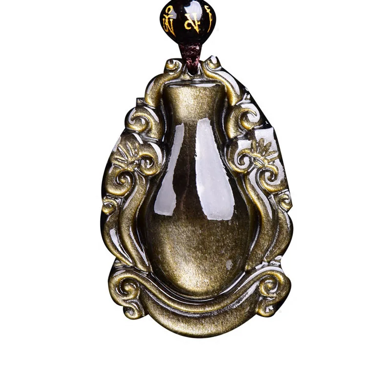 

Мужское ожерелье, кулон, золотой обсидиан Ruyi, аквариум, нефрит, бутылка, амулет, кулон, подарок для женщин, ювелирные изделия из тонкого нефри...