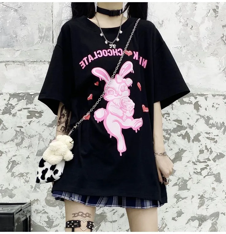 Женская готическая Футболка Harajuku черная футболка с коротким рукавом и принтом
