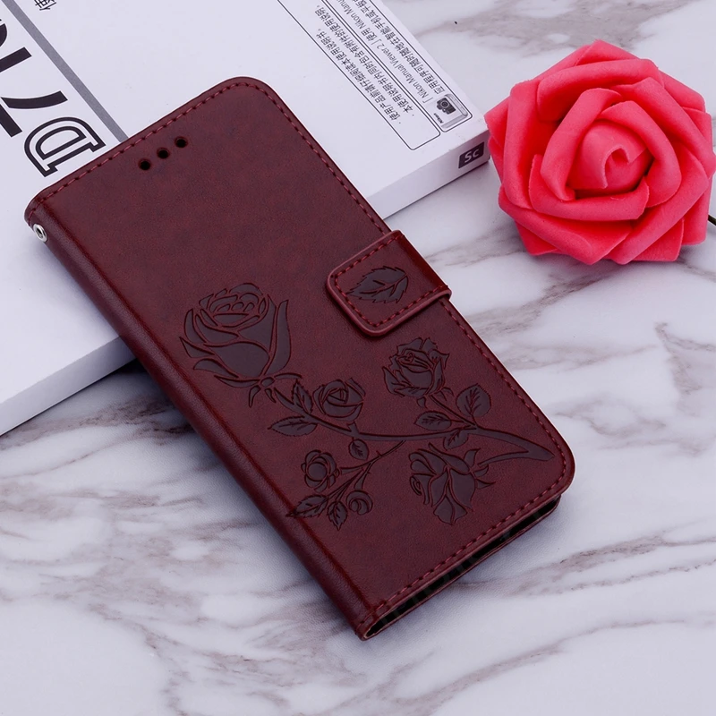 Чехол-книжка из искусственной кожи с розами для huawei P20 Lite P Smart Z Y5 Y6 Y9 Prime Y7 Honor 7A 7C Pro 8A 8X mate 10 20 - Цвет: Brown