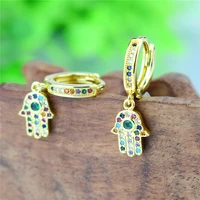 charm rainbow copper zircon drop earrings fashion palm shape pendant earrings crystal jewelry best new year gifts for women