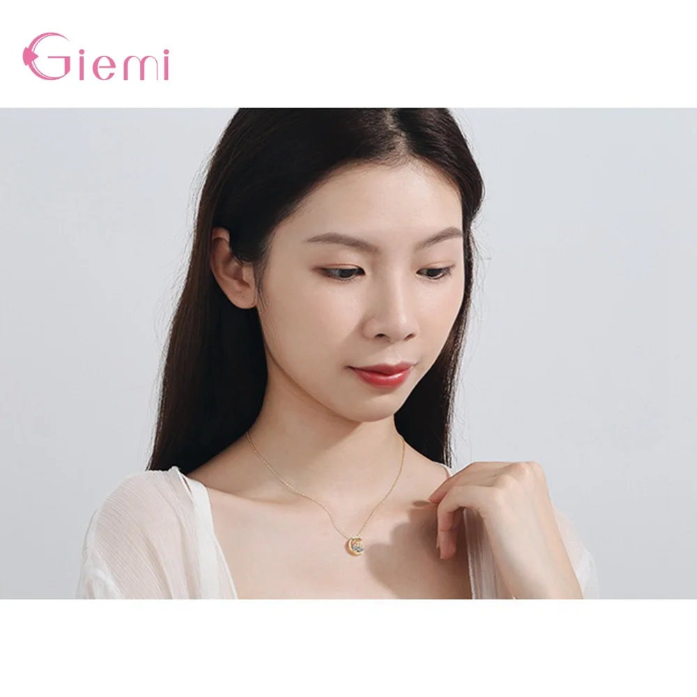 

Real 925 Sterling Silver Hot Sale Fashion Charms Crystal Rabbit Stunning Moon Pendant Adjustable Necklace For Women Jewelry