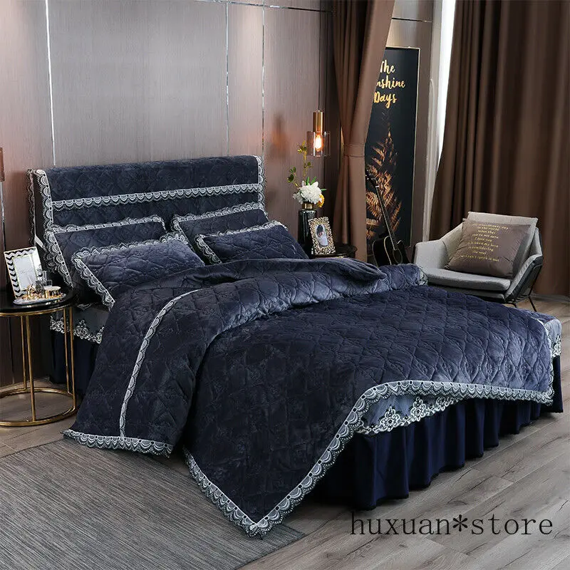 

Velvet Quilted Bedskirt Purple Duvet Comforter Cover Warm Luxury Bedding Set New Comforter Bedding Sets Full