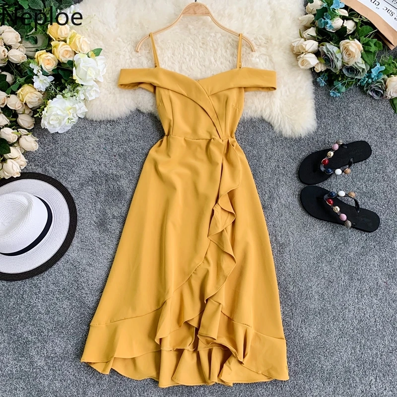 Женское платье без рукавов Neploe однотонное с v образным вырезом и асимметричными