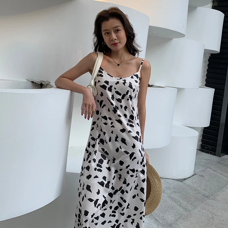 Maxi Printed Women Slip Dress Summer 2020 Elegant Runway Slim Satin Party White Long Tropical Boho Beach Vacation Sundress | Женская