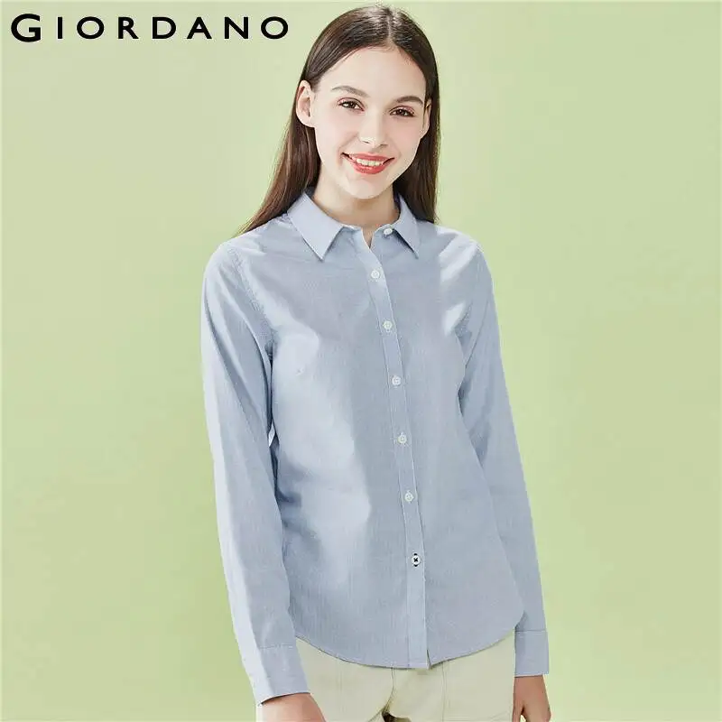 Женская рубашка из ткани Оксфорд Giordano Классическая однотонная блузка с отложным