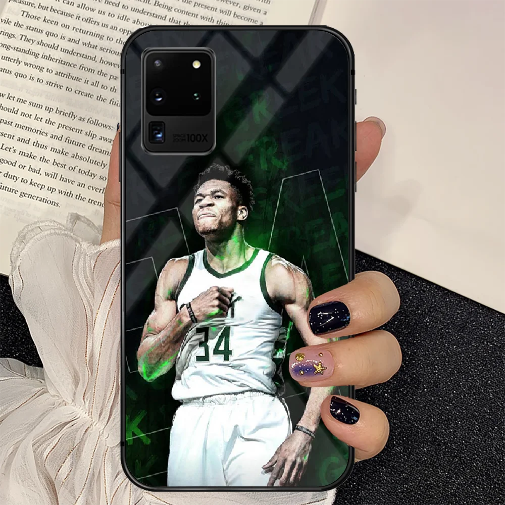 

Giannis Basketball 34 Phone Tempered Glass Case Cover For Samsung Galaxy S Note 5 6 9 10 10E 20 21 FE Plus Uitra Cover Black