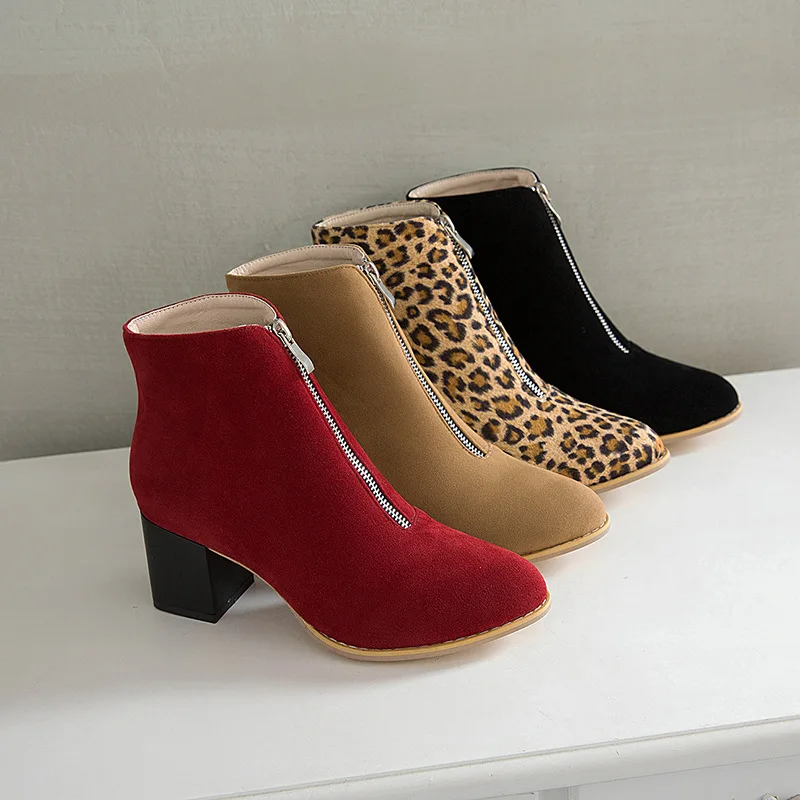 Fujin/осенние ботинки из флока на квадратном каблуке Женская обувь молнии