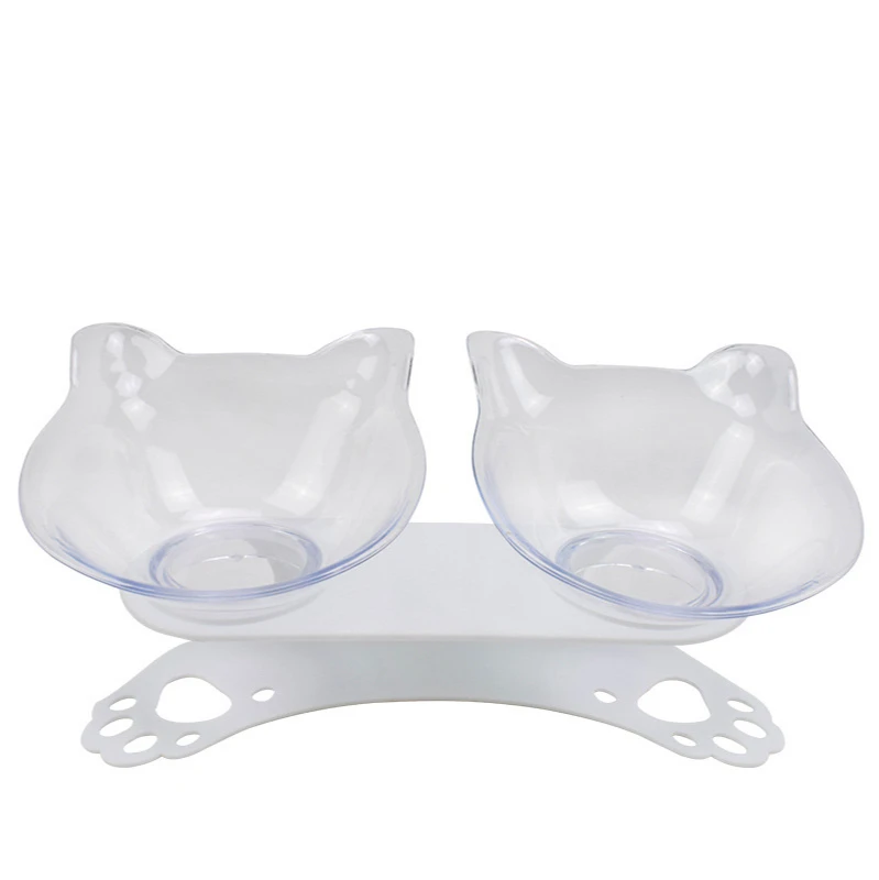 

Double Cat Bowl With Raised Stand Cat Feeder Pet Food Non-slip Food Bowl With Raised Stand Cat Dog Feeding & Watering Supplies