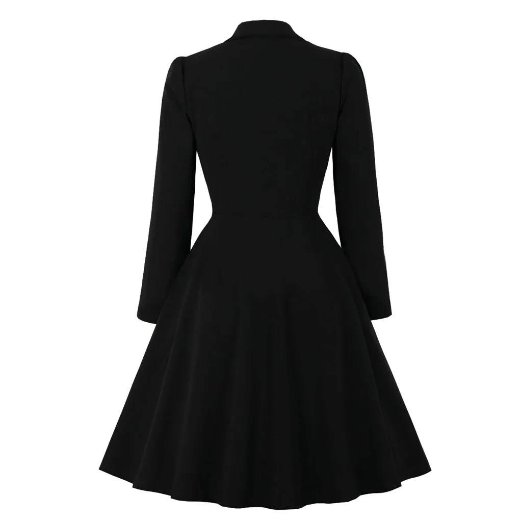 Модное винтажное платье в стиле Хепберн с длинным рукавом сексуальное рюшами на