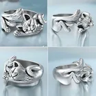 Уникальное женское кольцо, креативное серебряное кольцо с милым котом и животным, регулируемое металлическое Открытое кольцо для вечеринок, ювелирные изделия