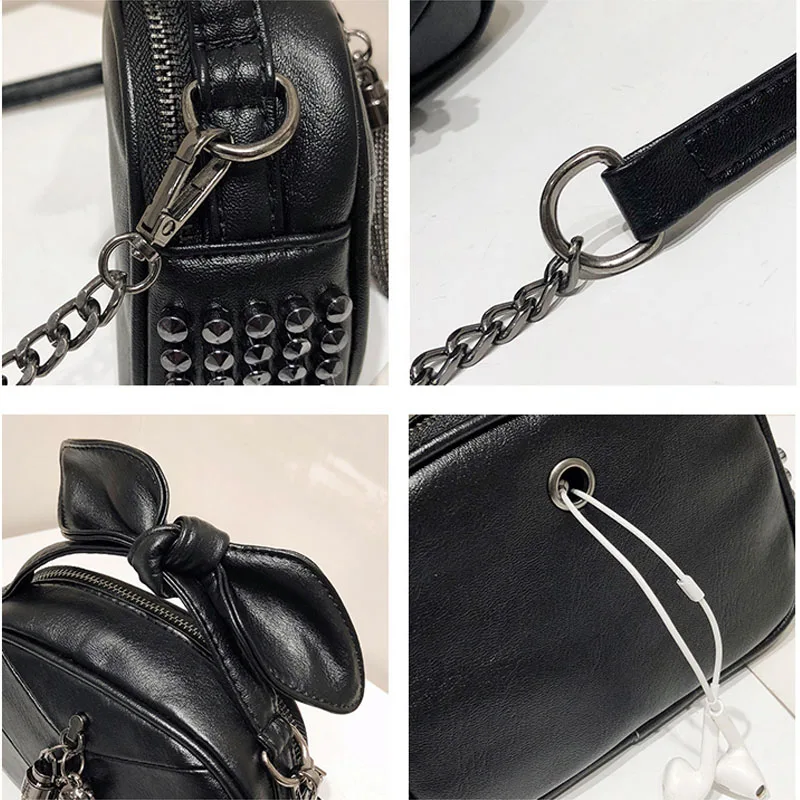 Черные сумки для телефона женщин из искусственной кожи с кисточкой в стиле ретро