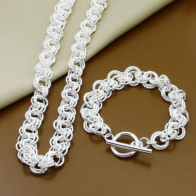Ювелирные наборы из серебра 925 пробы три круга круглое ожерелье браслет для