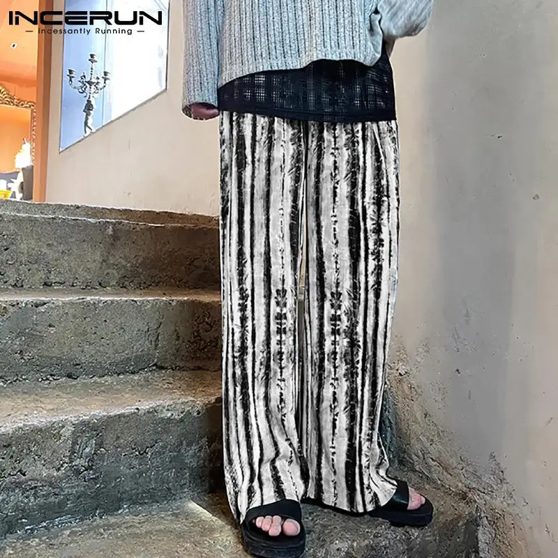 

2021 Fashion Men Casual Pants Printed Elastic Waist Joggers Loose Wide Leg Trousers Men Streetwear Korean Long Pants INCERUN 7