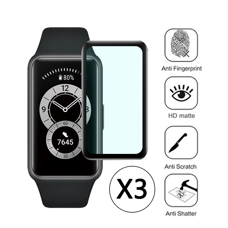 

Защитная пленка 9D с закругленными краями для экрана, пленка для Huawei Band 7, 6, Защита экрана для часов Honor Band 6, 7, не стекло, 3 упаковки