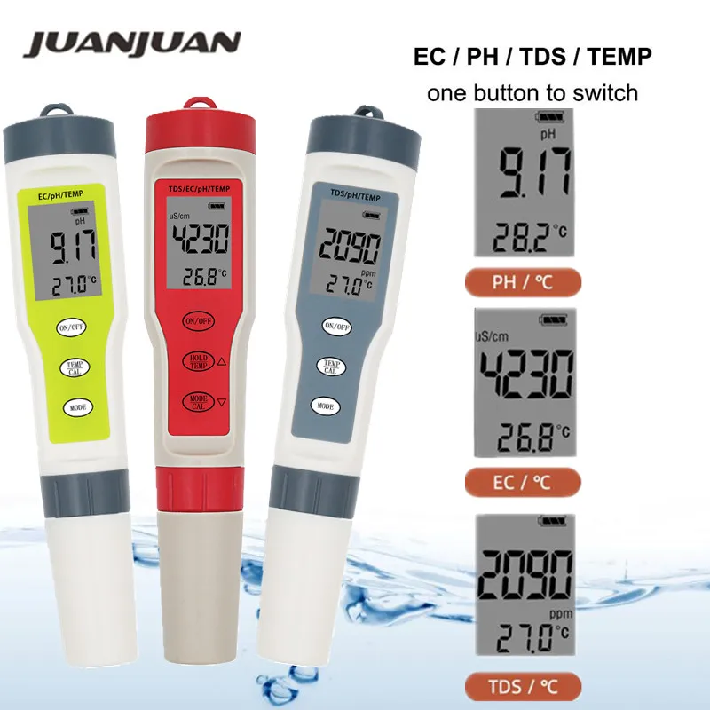 Профессиональный Цифровой тест воды er 4 в 1/3 в 1 тест EC/TDS/PH/TEMP контроль качества воды тест er комплект для бассейнов питьевой воды