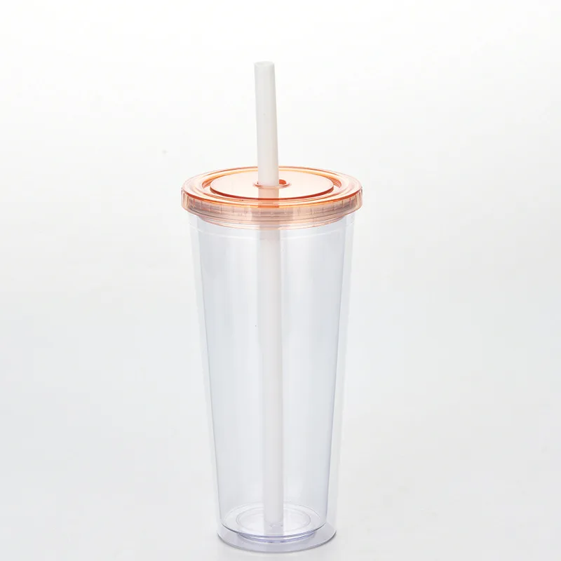 

24OZ Large Capacity Double Layer Large Hole Plastic Cup With Lid Sports Portable Customizable Plastic Pearl Milk Tea Straw Cup