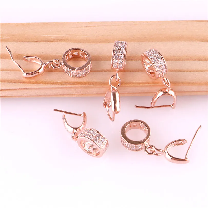 5pcs S925 Sterling Silver Clip Clasp Pinch Bail Pendant Round Rhinestone Connectors Beads Jewelry Findings DIY | Украшения и