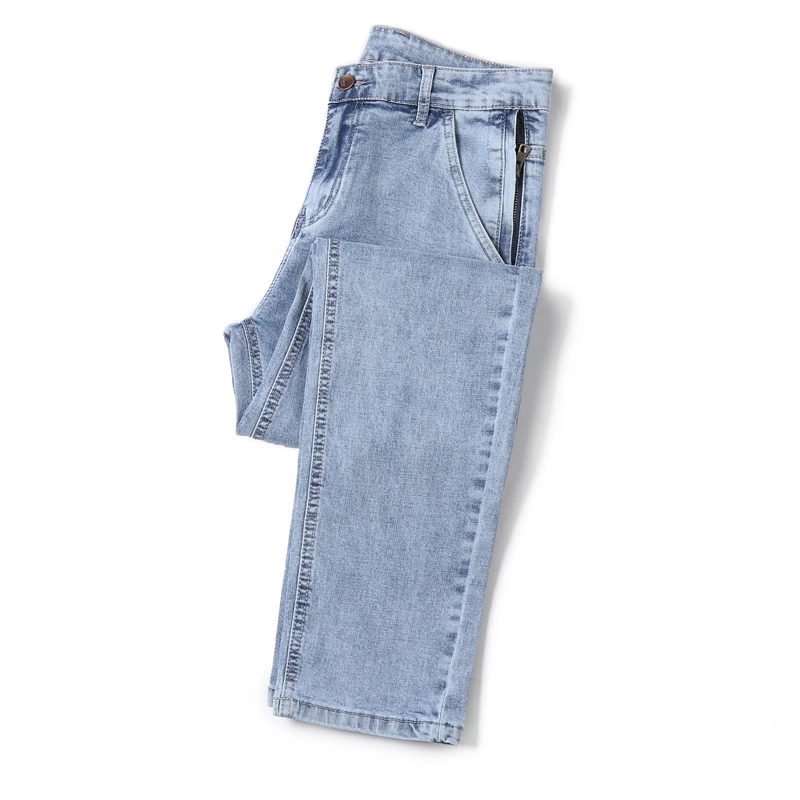 

2021 spring and summer anti-theft zipper lightweight straight jeans classic brand clothing stretch fit young men's thin jeans