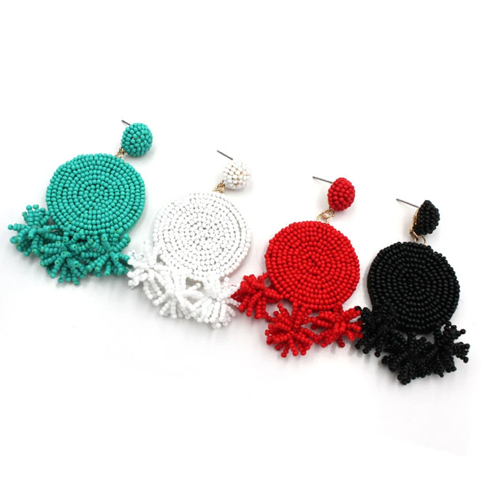 

Earrings for Women Fashion Women Handmade Beads Big Round Drop Earrings Fringed Tassel Large Statement Earrings INS Jewelry 2021