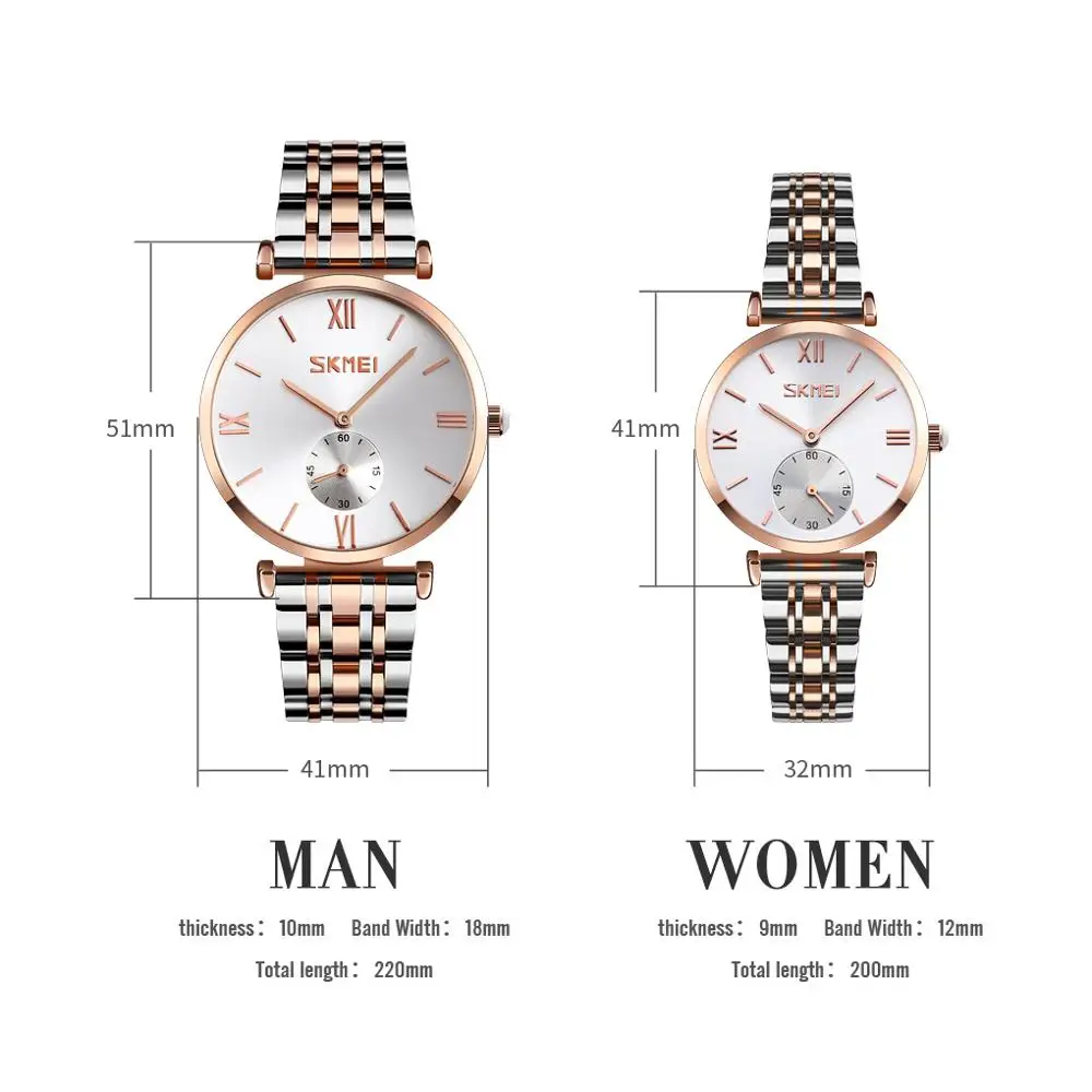 

SKMEI Ultra Thin Watch Men Women Fashion Dial Quartz Couple Wristwatches Stainless Steel Ladies Mens Watches regalo hombre 9198