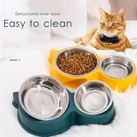 stainless steel dog cat double bowl can be disassembled food water feeder bowls pet dish feeder feeding supplies for small dog