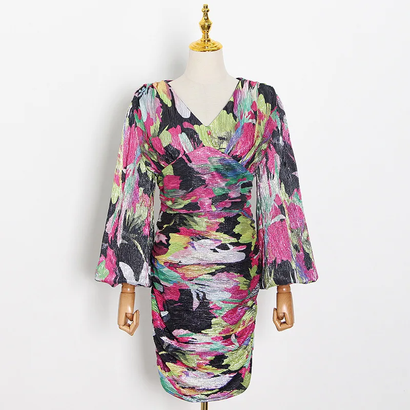 Женское облегающее платье с оборками Летнее мини-платье цветочным принтом