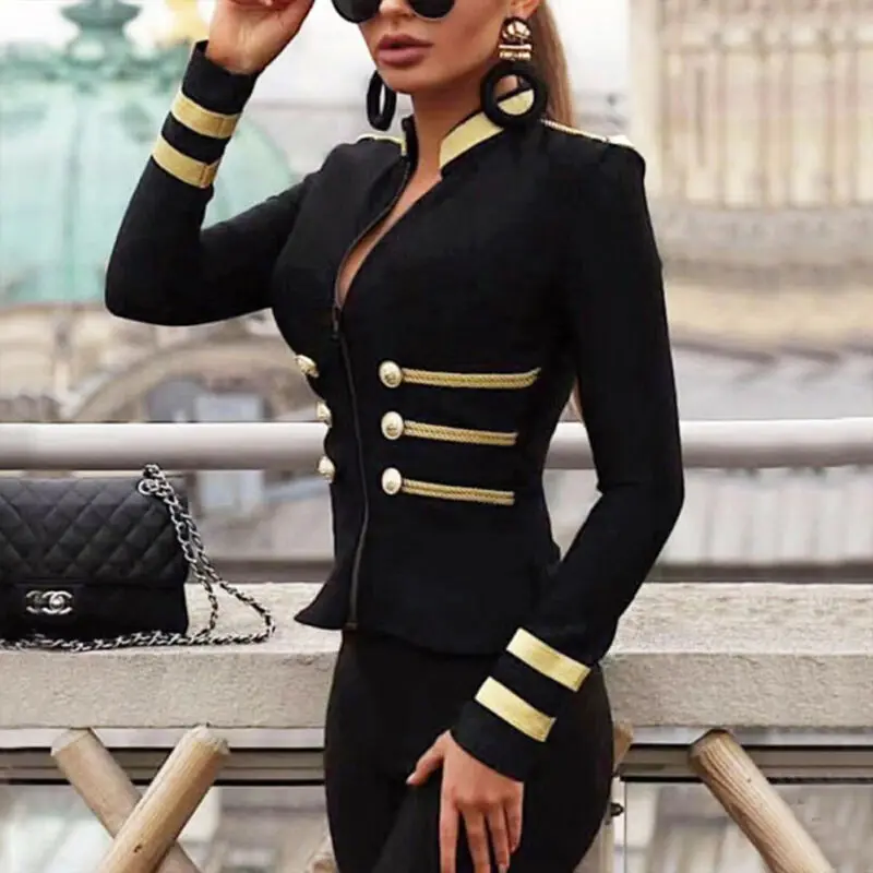 Women Ladies Fashion Winter Sexy Stand Neck Padded Slim Jacket Check Zipper Up Biker Coat Military New | Женская одежда