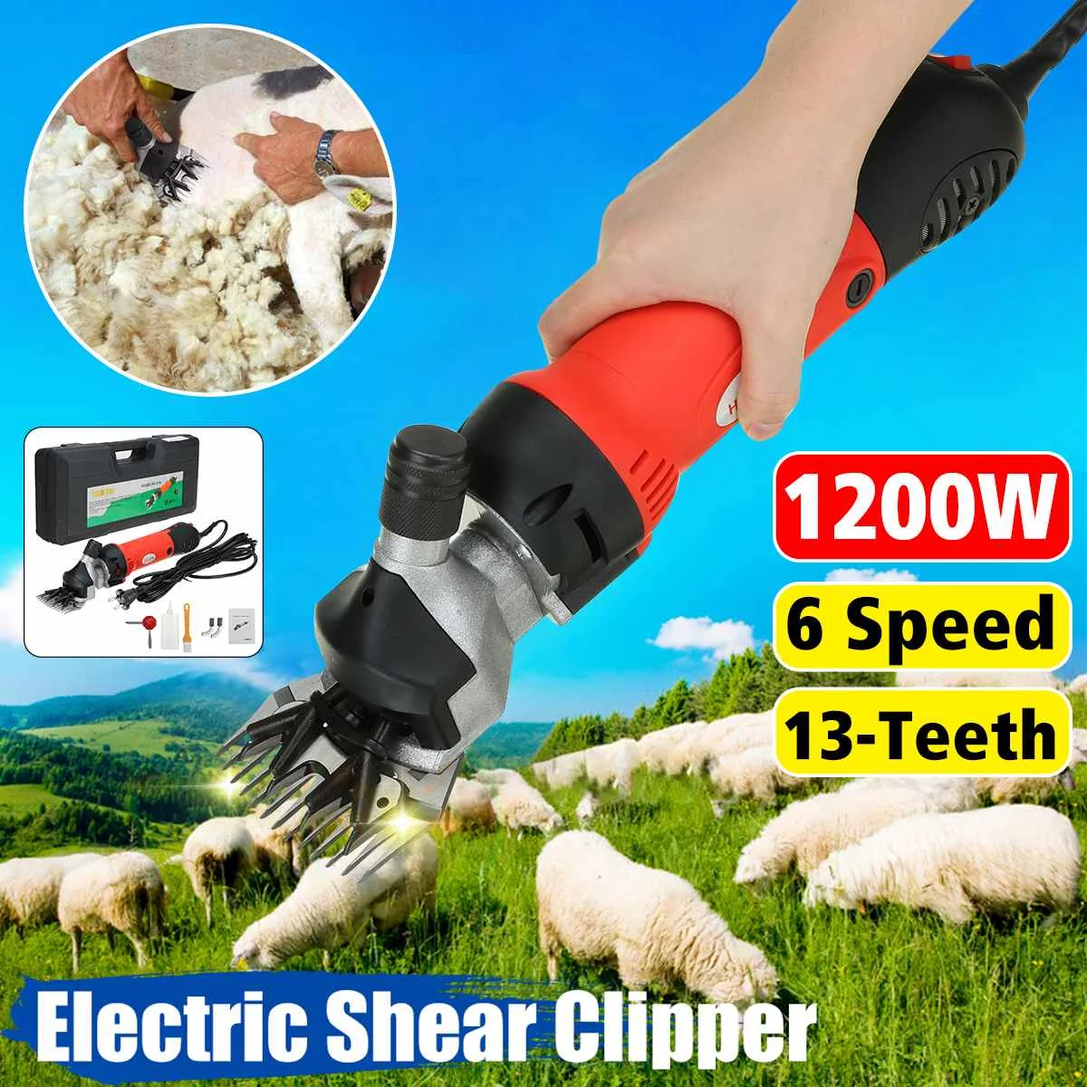

1300W 6 speed Electric Sheep Pet Hair Clipper Shearing Kit Shear Wool Cut Goat Pet Animal Shearing Supplies Farm Cut Machine