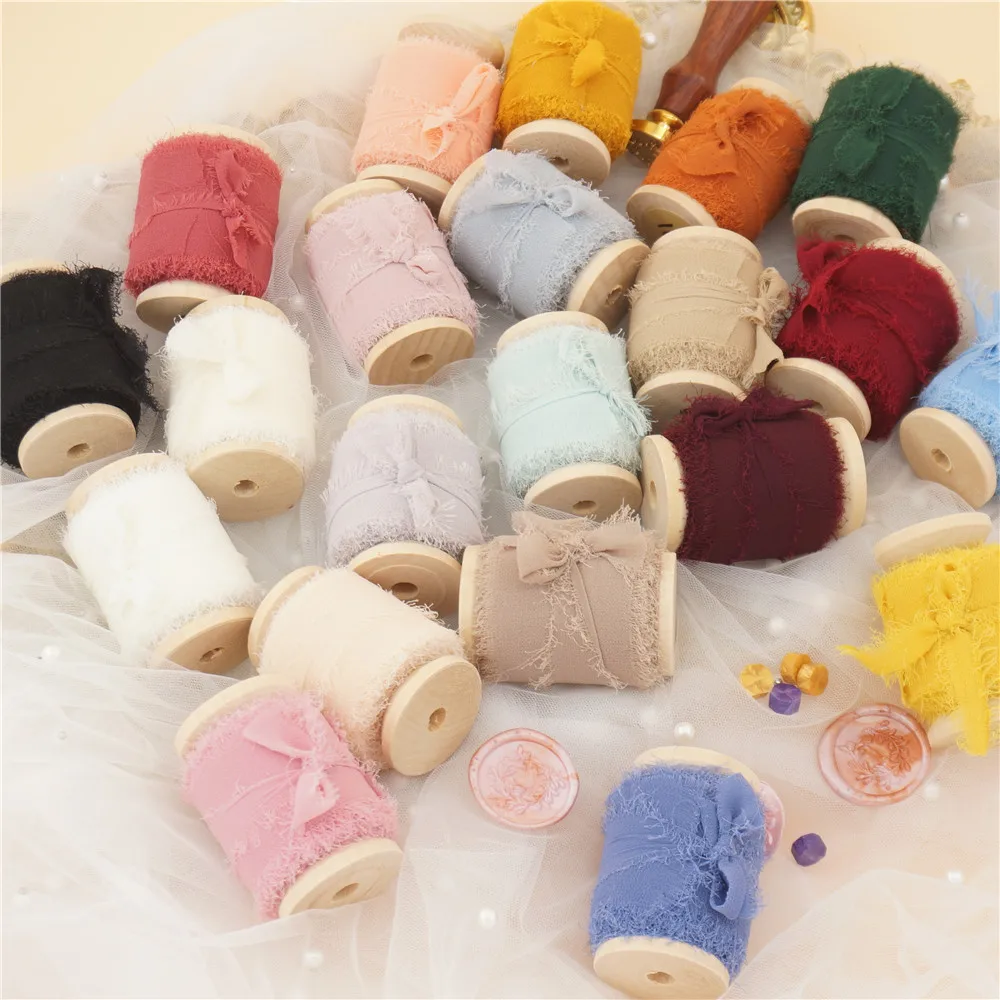 Изношенный шифон ручной работы в стиле Ins лента с краями 6 рулонов один комплект