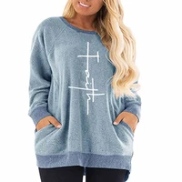 faith jesus print hoodies for women round neck contrast pocket hoodies women tops sweatshirts kawaii pattern corduroy 2021