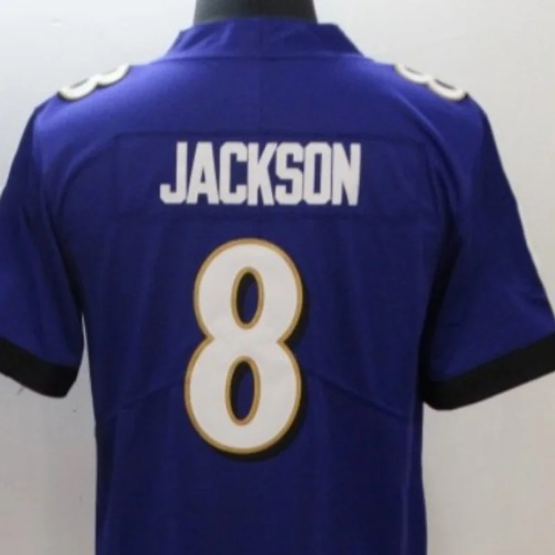 

American Stitch Jackson 8 Purple Black White Embroidery Ravens Football Jersey For Mens S,M,L,XL,XXL,XXXL