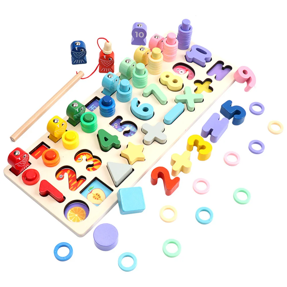 

Wooden Toys Four-in-one Number Board Multi-function Counting Calculation Fishing Toy Montessori Wooden Educational Math Toys