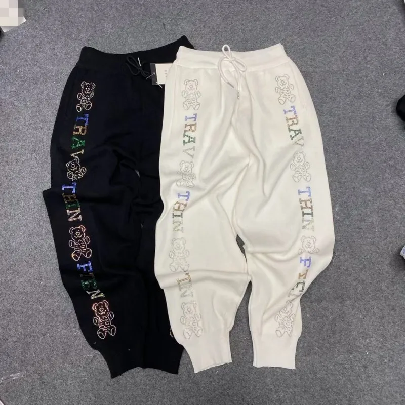 

Брюки женские трикотажные с эластичным поясом, повседневные спортивные штаны с мультяшными надписями, весна-лето
