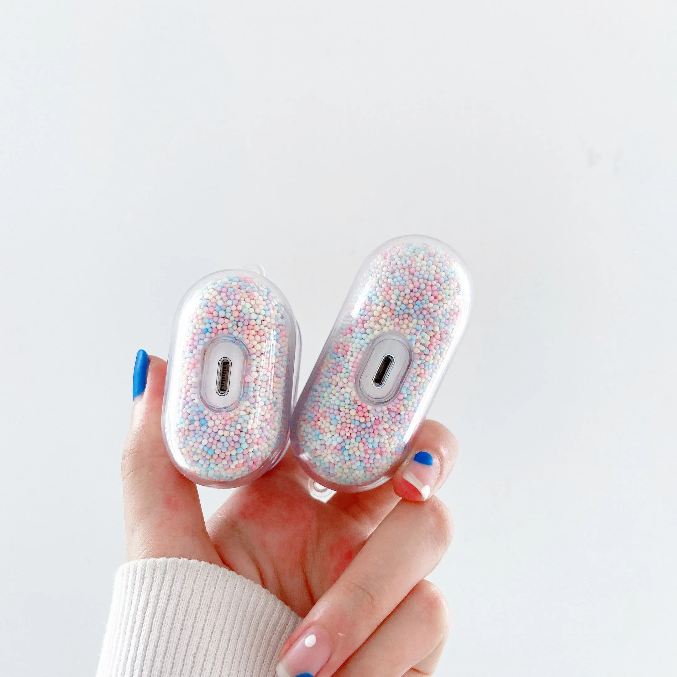 

For Airpods Pro Case Cute Macaron Liquid Rainbow Bead Clear Hard Cover for Airpods 2 Air Pods Pro Earbuds Shockrpoof PC Cases