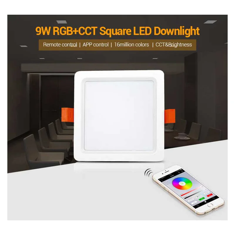 FUT064 Мибоксер 9W RGB+CCT квадратный светодиодный светильник AC100~240V FUT089 8-зонный пульт дистанционного управления включен.