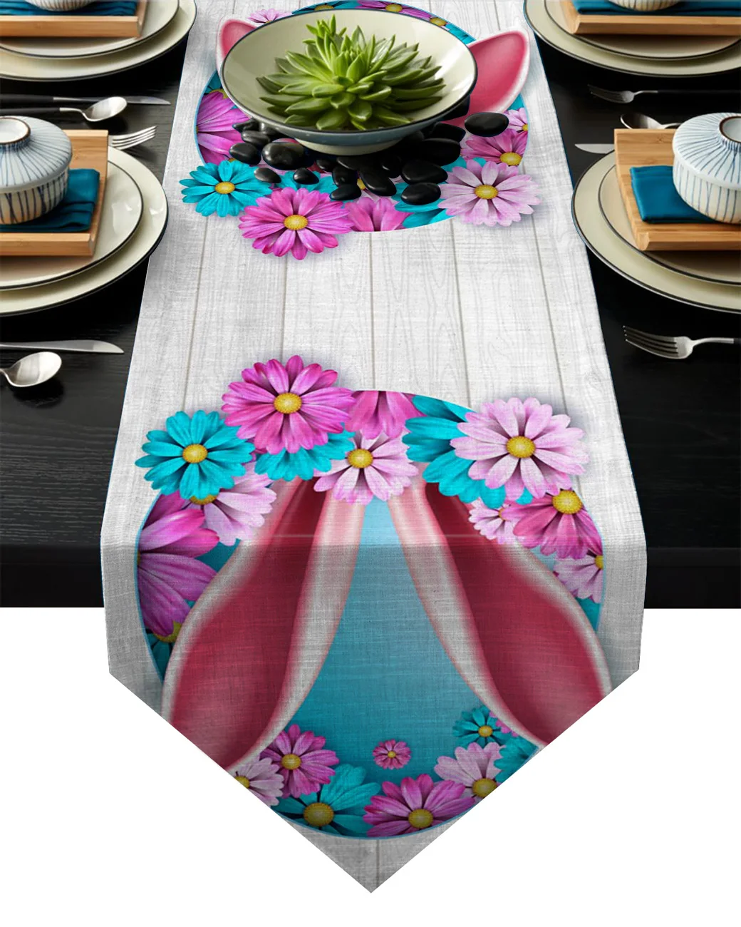 Цветы Пасхи ушки кролика настольная дорожка с текстурой древесины украшение для