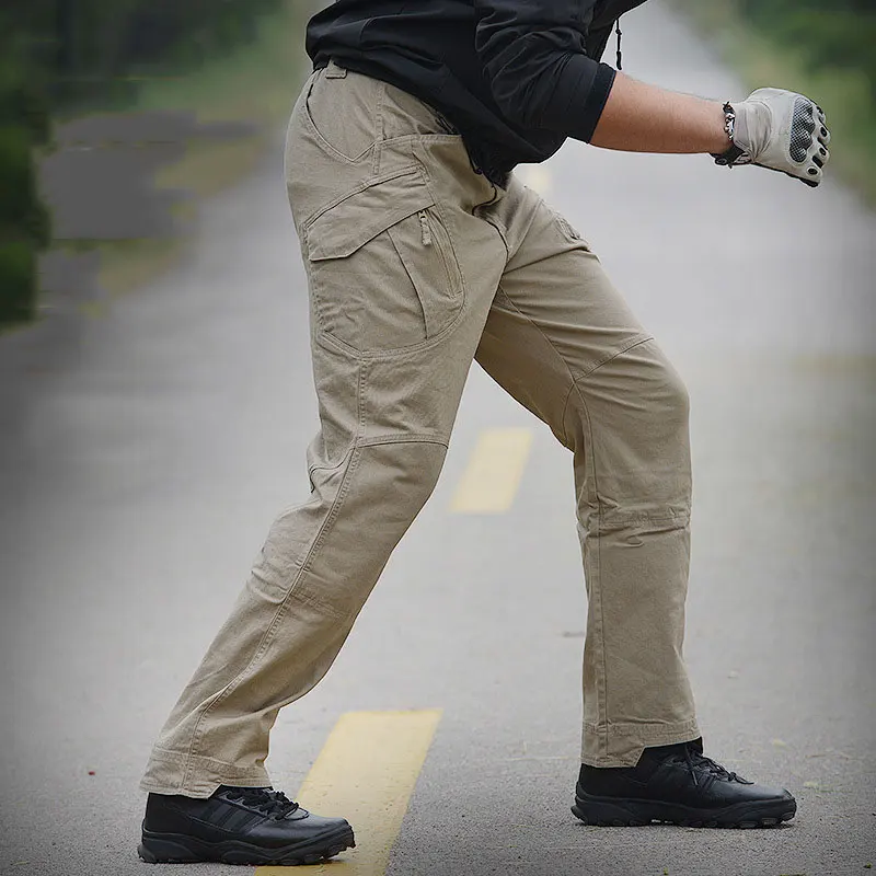 Брюки мужские тактические эластичные хлопок много карманов Военные боевые штаны