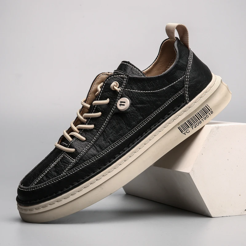 

Spring and Autumn 2021 New Lace-up Soft Bottom Male Shoes All-match Sports Shoes for Men Flat Breathable Casual Leather Shoe Men