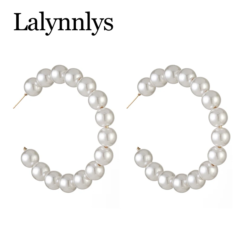 Lalynnlys, модные, элегантные, имитация жемчуга, висячие серьги для женщин, большие круглые серьги, вечерние, свадебные ювелирные изделия E54781