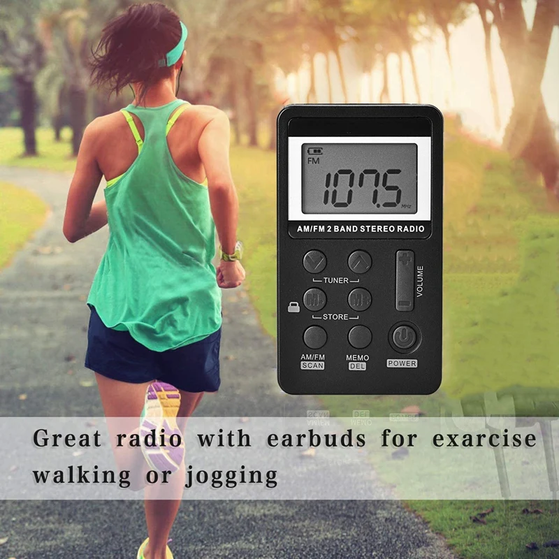 Personal Digital AM FM Radio Compact Transistor Built in Antenna with Earphone for Walk Jogging | Электроника