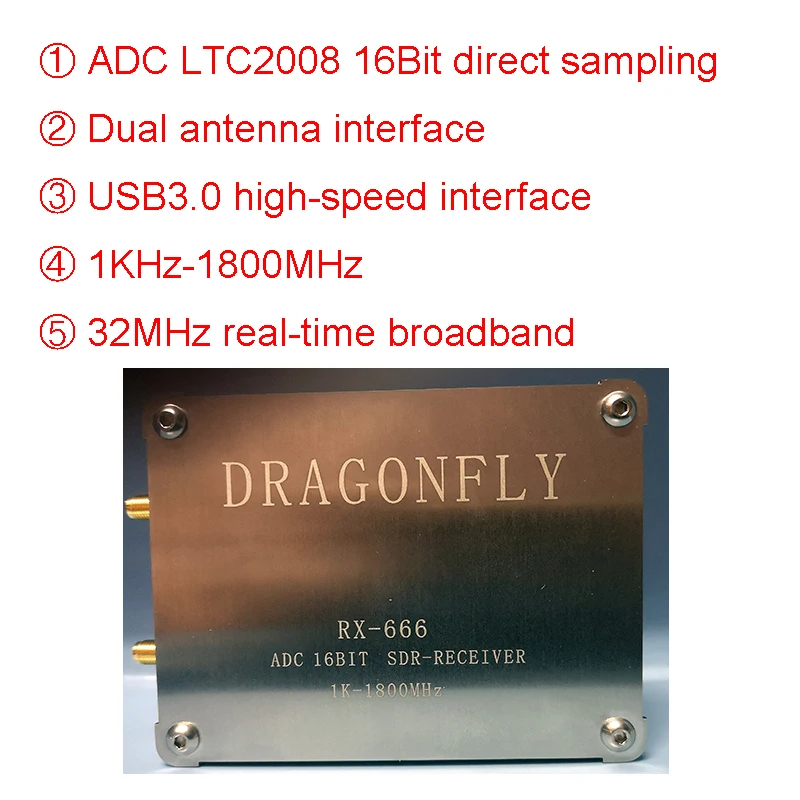 0.1PPM TCXO LTC2208 ADC SDR приемник радио 1 кГц 1800 МГц 16 бит Дискретная широкополосная