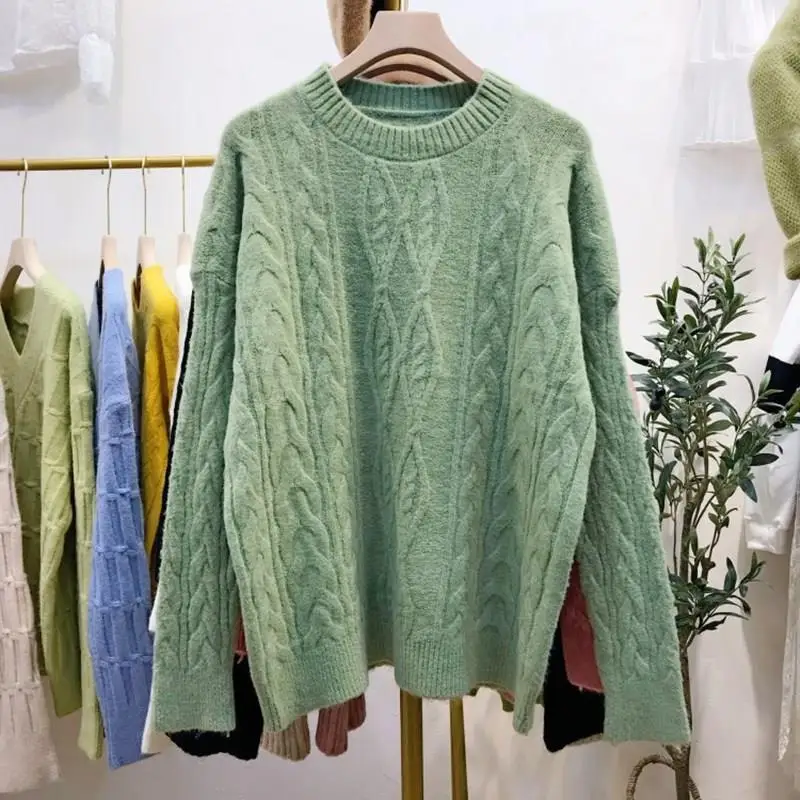 2019 женский осенний зимний Корейский свободный свитер с круглым вырезом для