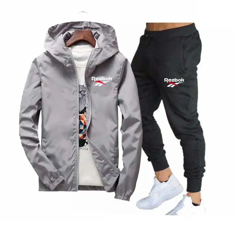 

2021 Spring And Summer New Jacket Men's Street WindBreaker Hoodie Zipper Thin Jacket + Men's Casual Trouser Suit