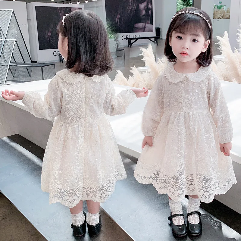 Детское кружевное платье в стиле Бохо с круглым воротником и длинным рукавом |