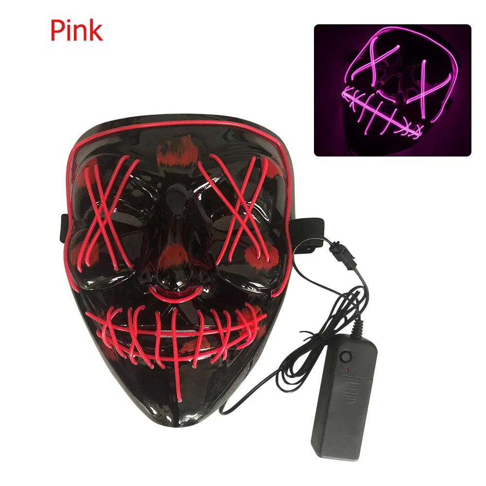 pink Led mask Хэллоуин вечерние светодиодный маска маскарад маски Косплэй светодиодный костюм со светодиодной подсветкой маска EL провода светильник вверх неоновый маске светильник для вечерние - Цвет: pink Led mask